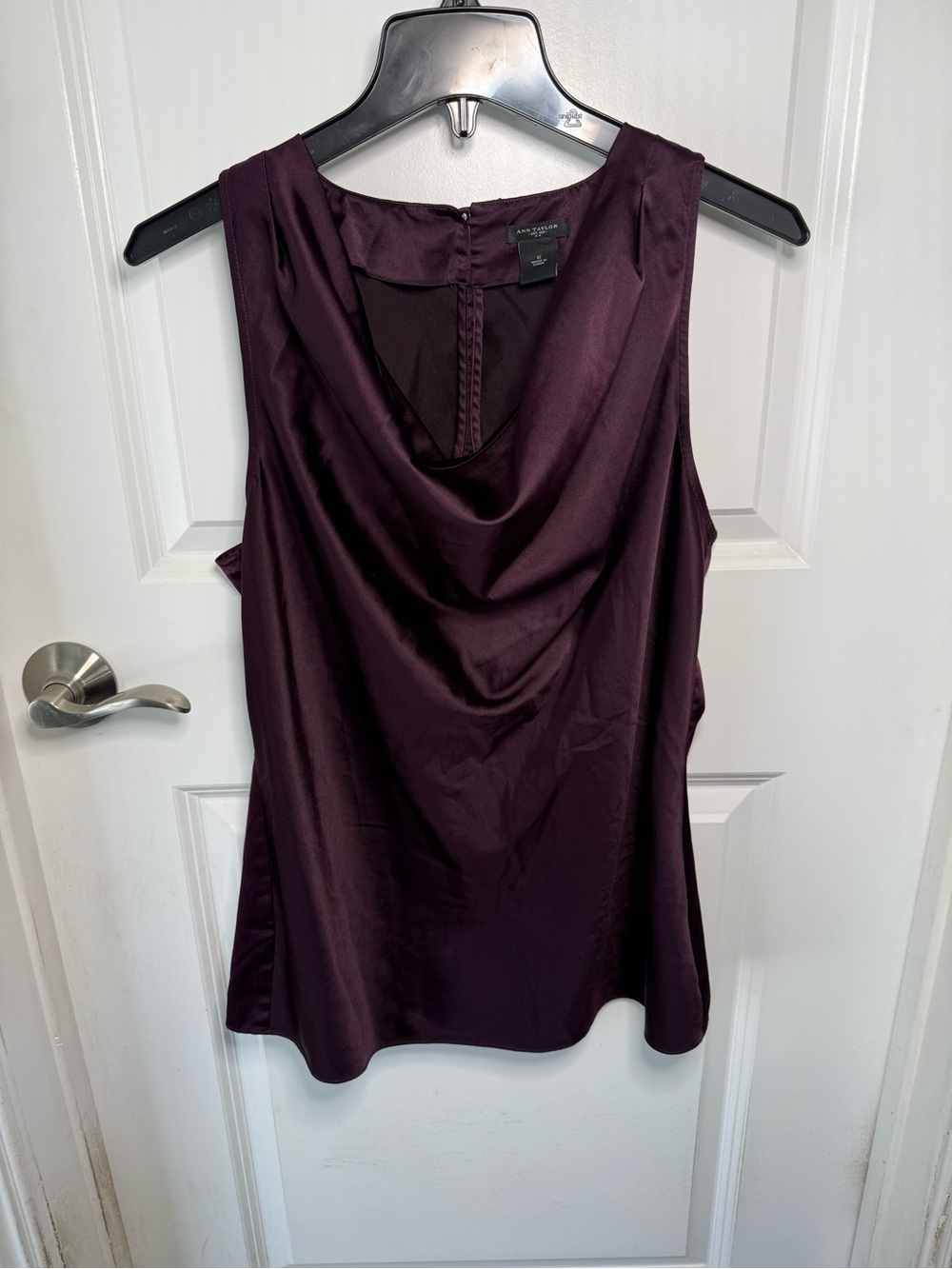 Ann Taylor Satin Cowl Neck Sleeveless Shell - Deep Plum